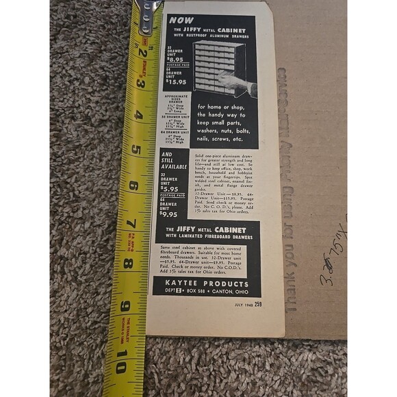 1948 Vintage Tool Advertising Jiffy Metal Cabinet, Kaytee Products 3.75" X9.5" - Picture 8 of 8